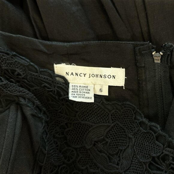 Nancy Johnson Vintage Black Ramie Cotton Lace Strapless Full Skirt Dress Vtg 6 - Picture 5 of 5